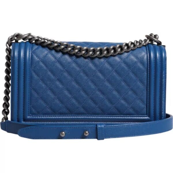 Chanel Blue Lambskin Double Chain Leather Medium Shoulder Bag – Image 3