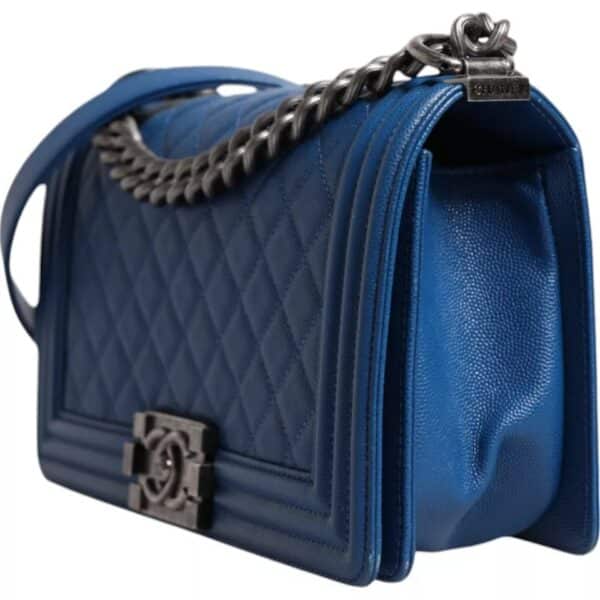 Chanel Blue Lambskin Double Chain Leather Medium Shoulder Bag – Image 2