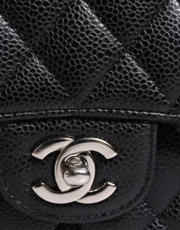 Chanel Black Caviar Medium Classic Double Flap Shoulder Quilted Silver Bag – Image 5