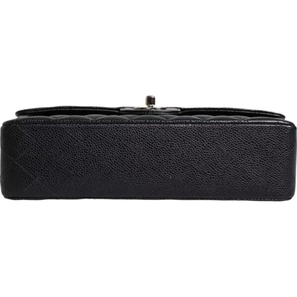 Chanel Black Caviar Medium Classic Double Flap Shoulder Quilted Silver Bag – Image 4