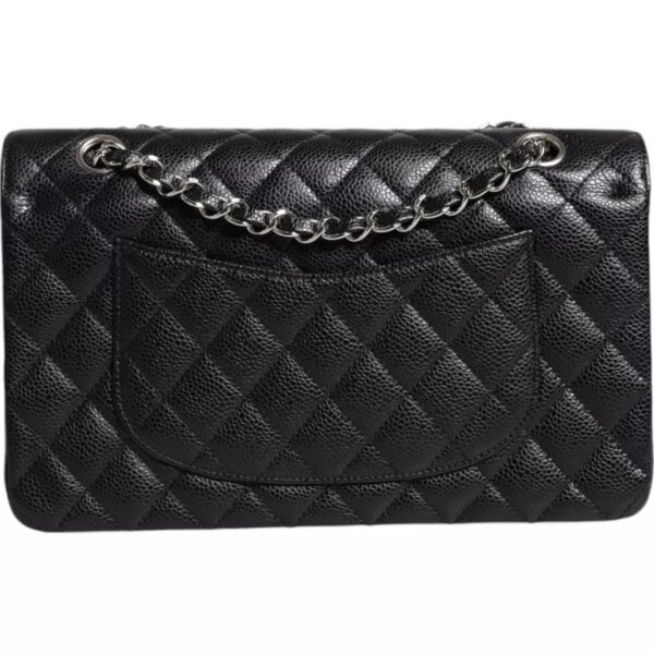 Chanel Black Caviar Medium Classic Double Flap Shoulder Quilted Silver Bag – Image 3