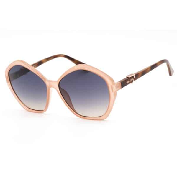Lunettes de soleil à monture géométrique rose.