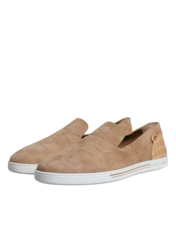 Dolce & Gabbana Beige Suede Caiman Loafers Slippers Shoes – Image 4