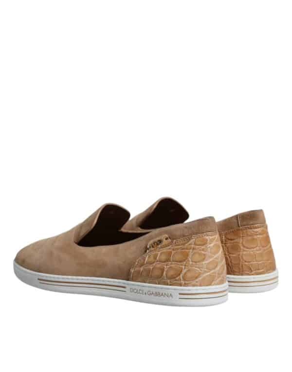 Dolce & Gabbana Beige Suede Caiman Loafers Slippers Shoes – Image 5