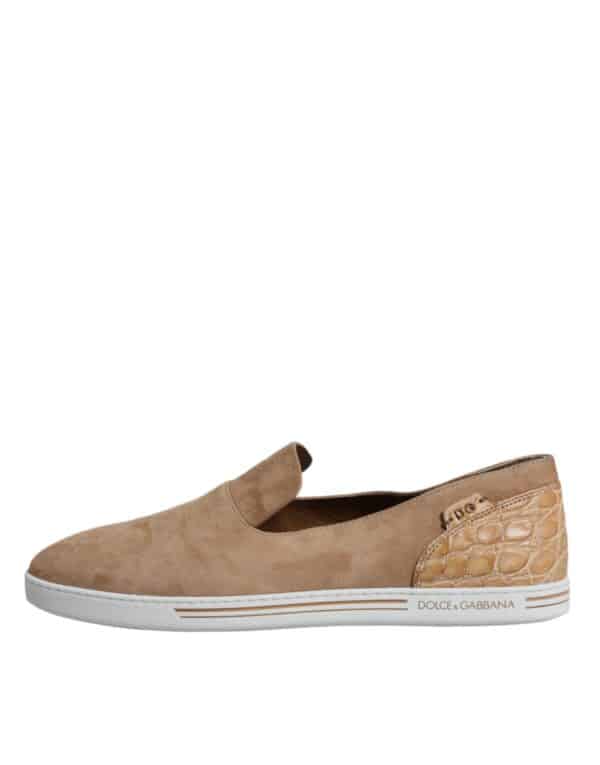 Dolce & Gabbana Beige Suede Caiman Loafers Slippers Shoes – Image 6