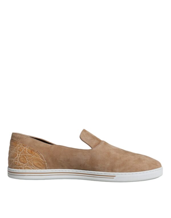 Dolce & Gabbana Beige Suede Caiman Loafers Slippers Shoes – Image 7