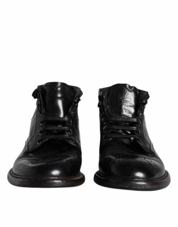 Dolce & Gabbana Black Leather Men Short Boots Lace Up Shoes – Image 2