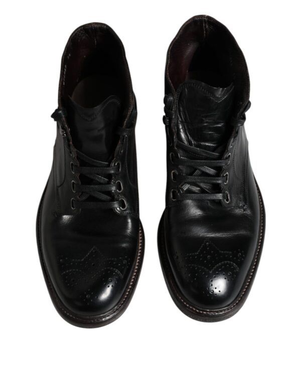 Dolce & Gabbana Black Leather Men Short Boots Lace Up Shoes – Image 3