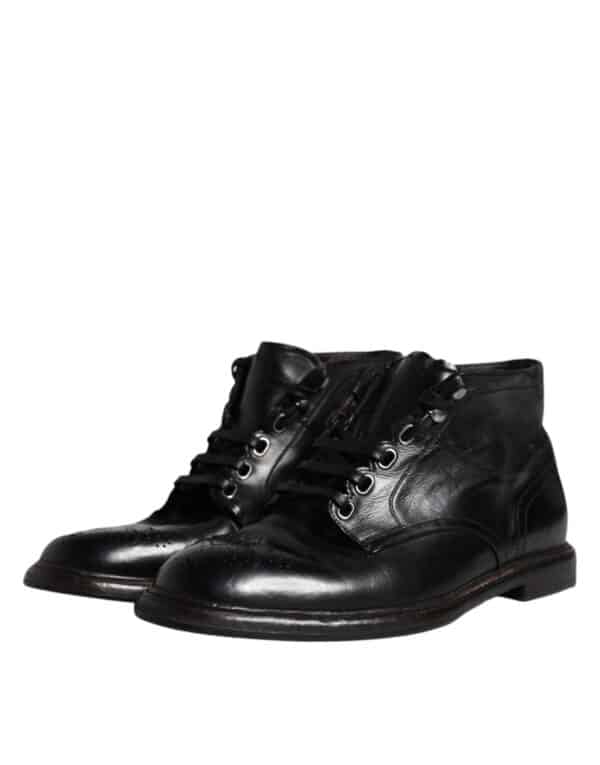 Dolce & Gabbana Black Leather Men Short Boots Lace Up Shoes – Image 4