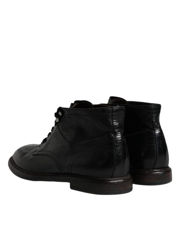 Dolce & Gabbana Black Leather Men Short Boots Lace Up Shoes – Image 5