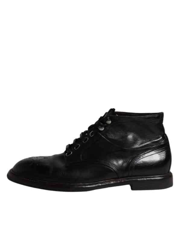 Dolce & Gabbana Black Leather Men Short Boots Lace Up Shoes – Image 6
