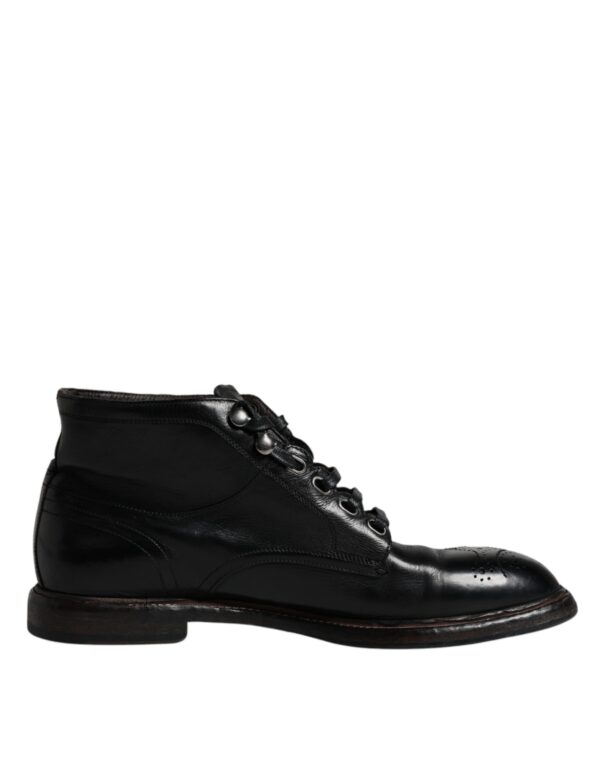 Dolce & Gabbana Black Leather Men Short Boots Lace Up Shoes – Image 7