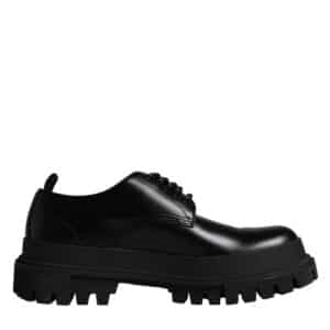 Dolce & Gabbana Black Leather Lace Up Trekking Dress Shoes