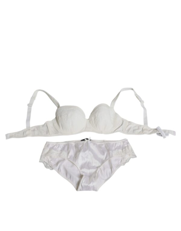 Dolce & Gabbana White Silk Stretch Panty Balconette Bra Underwear – Image 2