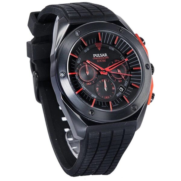Montre Pulsar noire et rouge, étanche 100 mètres.