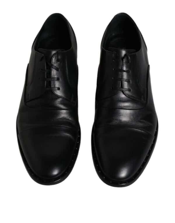 Dolce & Gabbana Black Leather Lace Up Men Derby Formal Shoes – Image 3