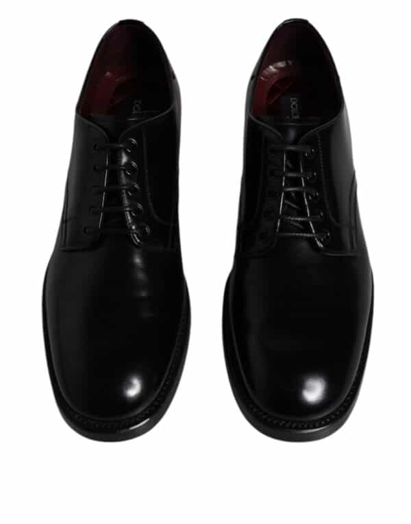 Dolce & Gabbana Black Leather Lace Up Men Derby Formal Shoes – Image 3
