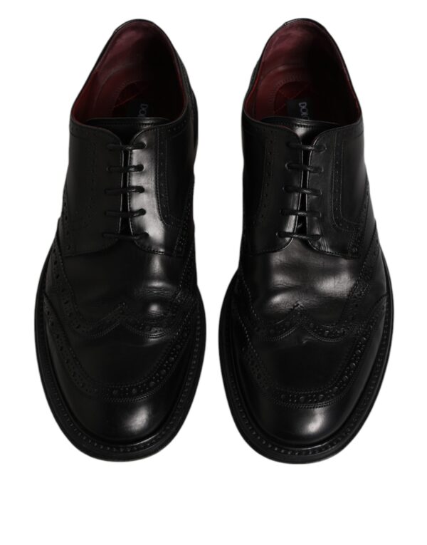 Dolce & Gabbana Black Leather Derby Wingtip Formal Shoes – Image 3