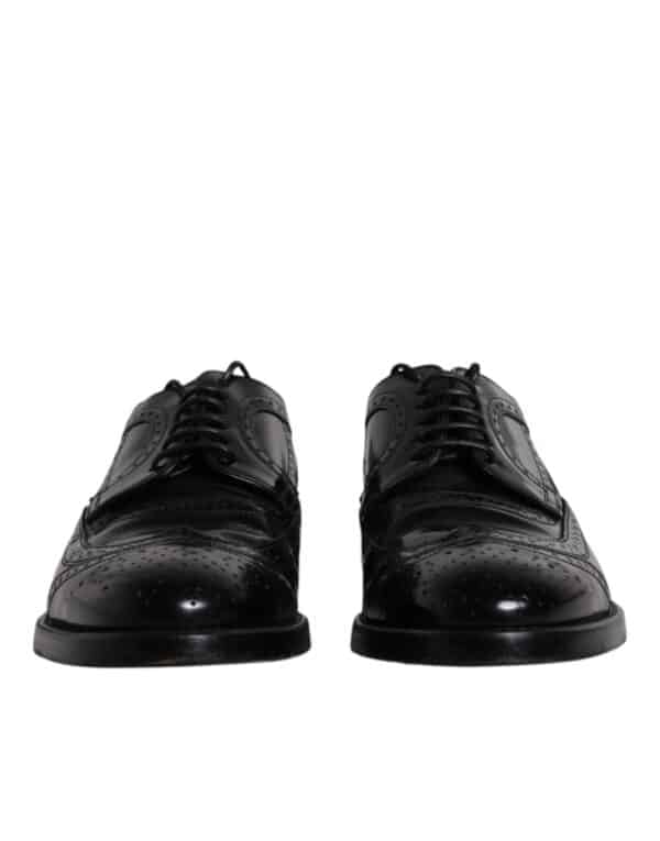 Dolce & Gabbana Black Leather Derby Wingtip Formal Shoes – Image 2