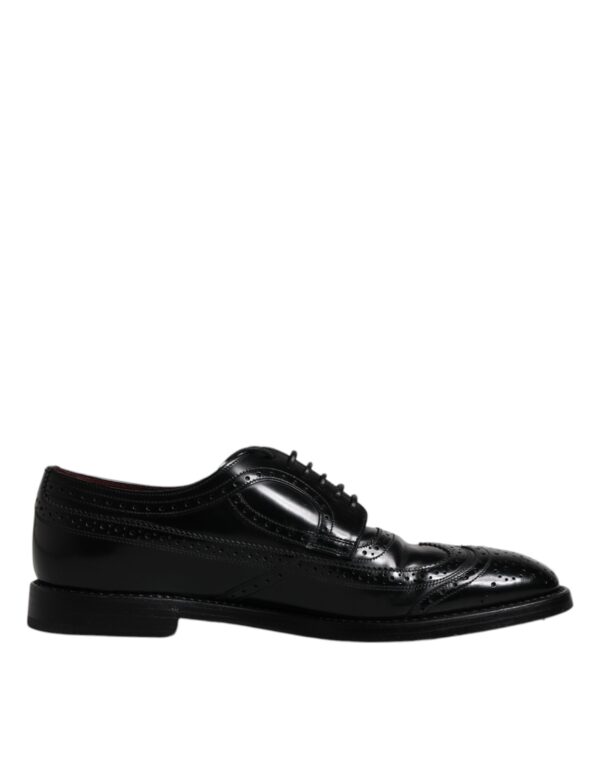 Dolce & Gabbana Black Leather Derby Wingtip Formal Shoes – Image 7