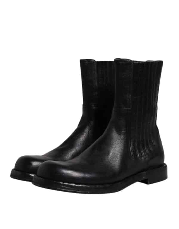 Dolce & Gabbana Black Horse Leather Mid Calf Boots Shoes – Image 4