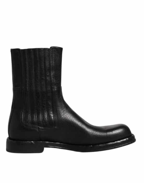 Dolce & Gabbana Black Horse Leather Mid Calf Boots Shoes – Image 7