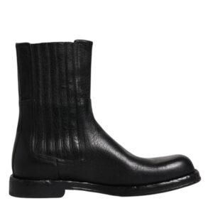 Dolce & Gabbana Black Horse Leather Mid Calf Boots Shoes