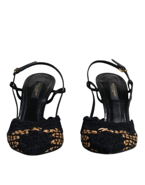 Dolce & Gabbana Black Brown Lace High Heels Slingback Shoes – Image 2