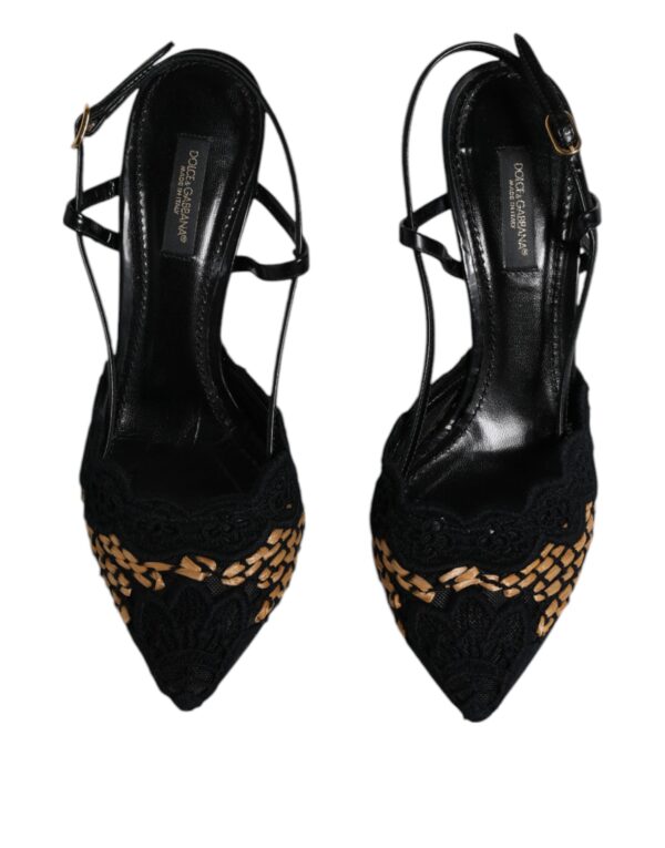 Dolce & Gabbana Black Brown Lace High Heels Slingback Shoes – Image 3