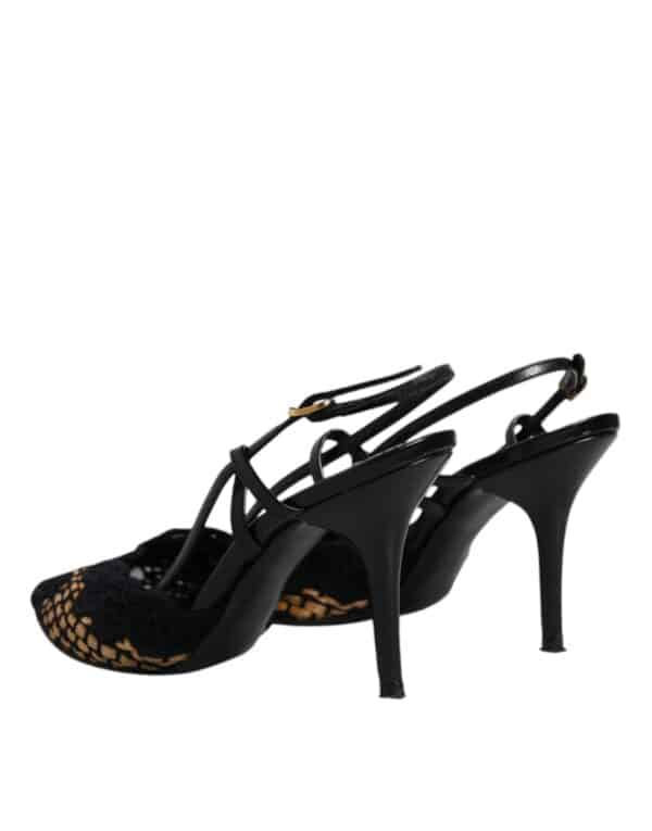 Dolce & Gabbana Black Brown Lace High Heels Slingback Shoes – Image 5