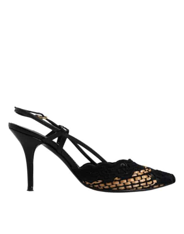 Dolce & Gabbana Black Brown Lace High Heels Slingback Shoes – Image 7