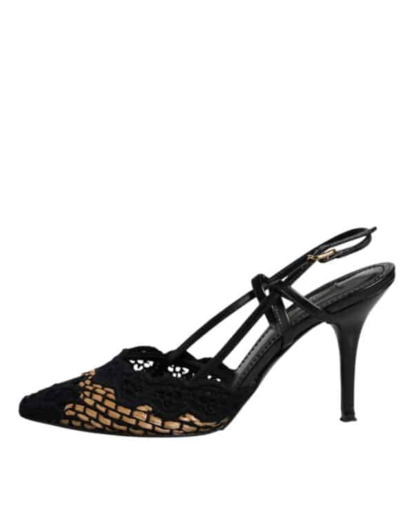 Dolce & Gabbana Black Brown Lace High Heels Slingback Shoes – Image 8