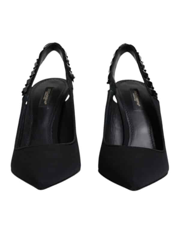 Dolce & Gabbana Black Embellished Charmeuse Slingback Shoes – Image 2