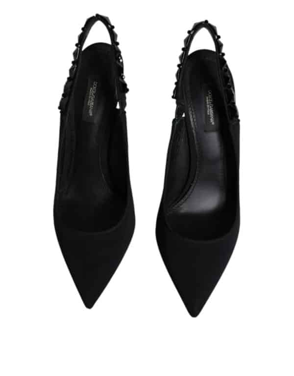 Dolce & Gabbana Black Embellished Charmeuse Slingback Shoes – Image 3