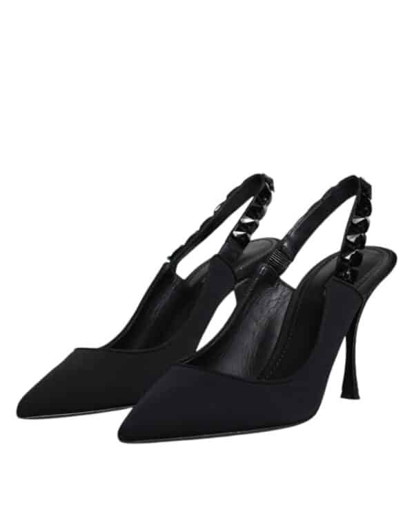Dolce & Gabbana Black Embellished Charmeuse Slingback Shoes – Image 4