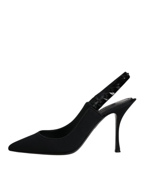 Dolce & Gabbana Black Embellished Charmeuse Slingback Shoes – Image 6