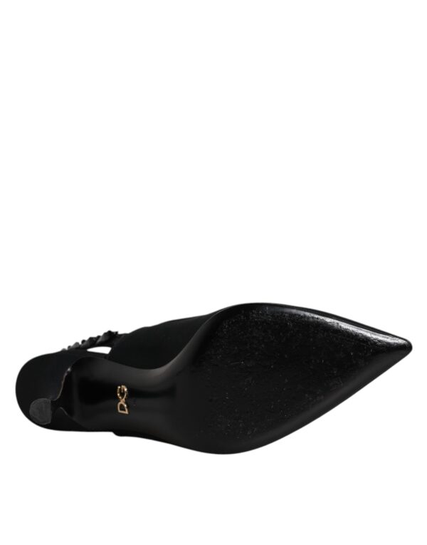 Dolce & Gabbana Black Embellished Charmeuse Slingback Shoes – Image 8