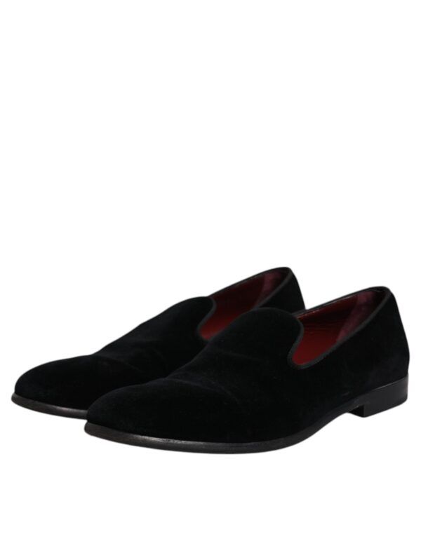 Dolce & Gabbana Black Velvet Loafers Formal Men Dress Shoes – Image 3