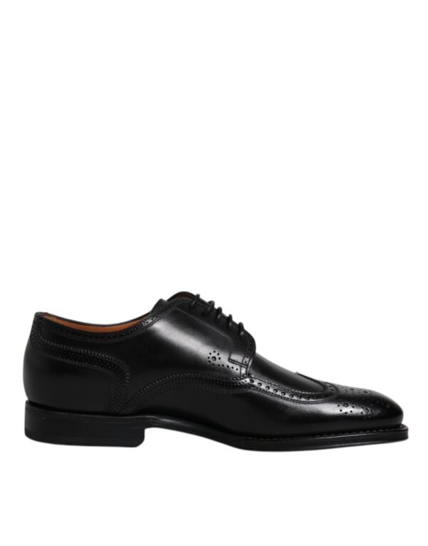 Dolce & Gabbana Black Leather Derby Wingtip Formal Shoes – Image 7