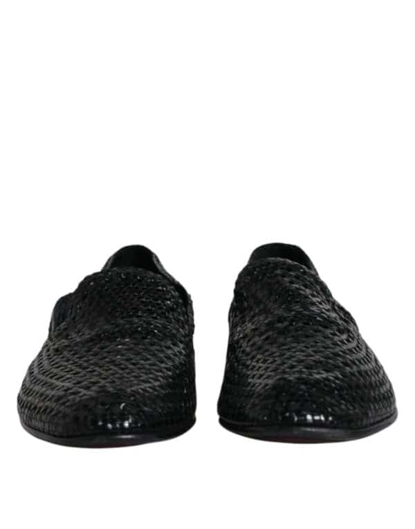 Dolce & Gabbana Black Woven Leather Slip On Loafers Shoes – Image 2
