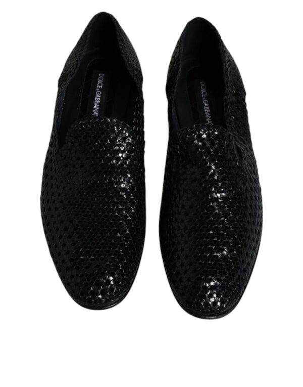 Dolce & Gabbana Black Woven Leather Slip On Loafers Shoes – Image 3