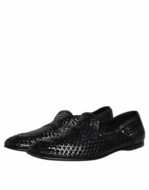 Dolce & Gabbana Black Woven Leather Slip On Loafers Shoes – Image 4