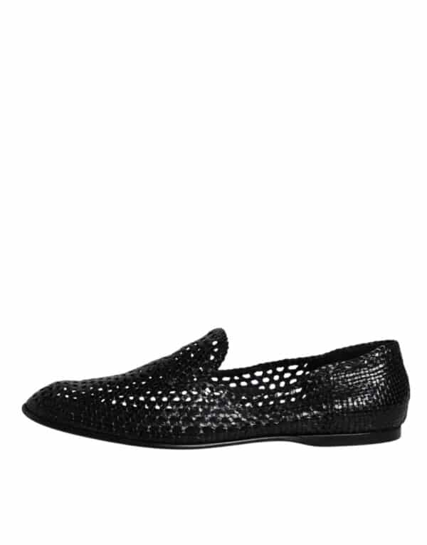 Dolce & Gabbana Black Woven Leather Slip On Loafers Shoes – Image 6