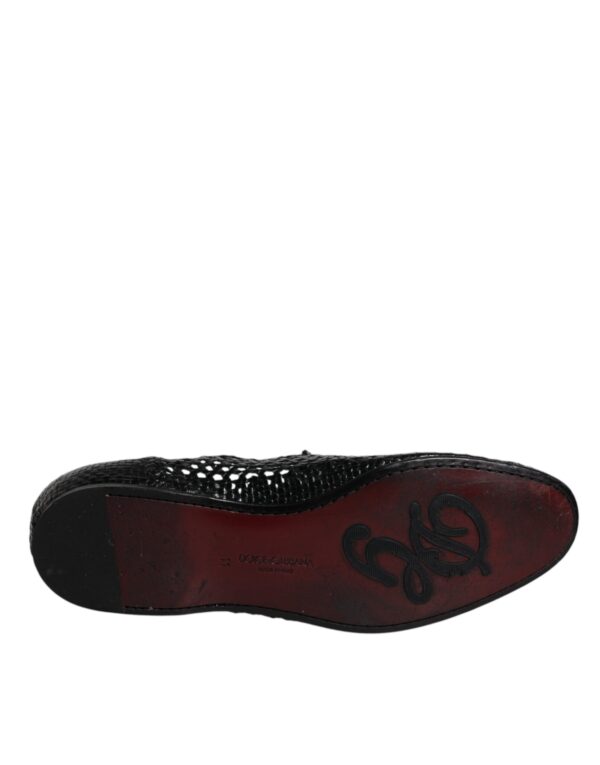 Dolce & Gabbana Black Woven Leather Slip On Loafers Shoes – Image 8