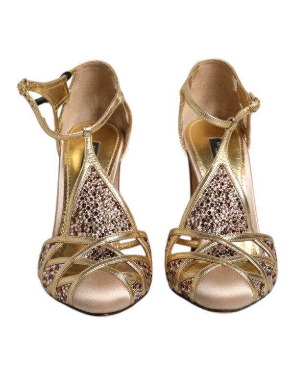 Dolce & Gabbana Beige Crystal Embellished Satin Leather Pumps Shoes – Image 2