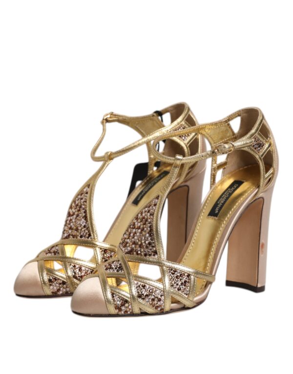 Dolce & Gabbana Beige Crystal Embellished Satin Leather Pumps Shoes – Image 4