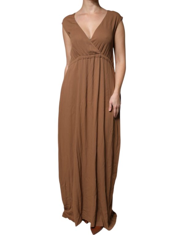 Fabiana Filippi Brown Sleeveless Deep V-neck A-line Long Maxi Dress – Image 2