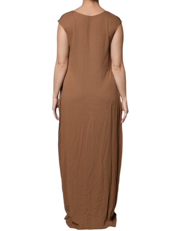 Fabiana Filippi Brown Sleeveless Deep V-neck A-line Long Maxi Dress – Image 4