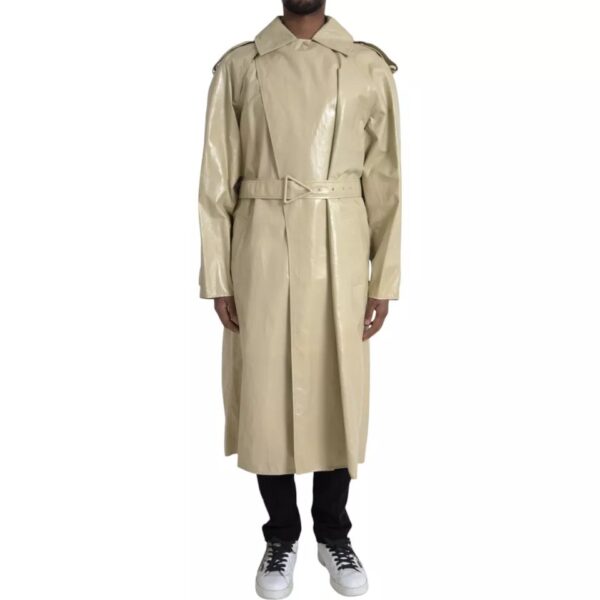 Bottega Veneta Beige Lambskin Leather Trench Coat Jacket – Image 2