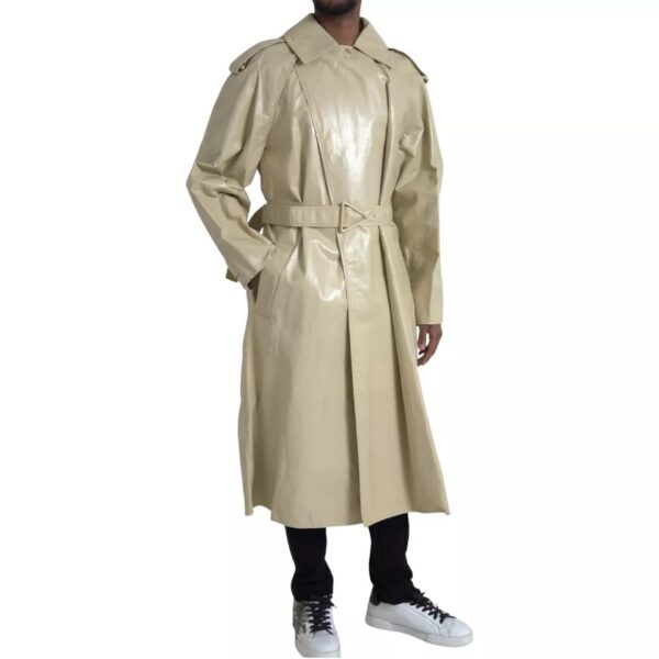 Bottega Veneta Beige Lambskin Leather Trench Coat Jacket – Image 3